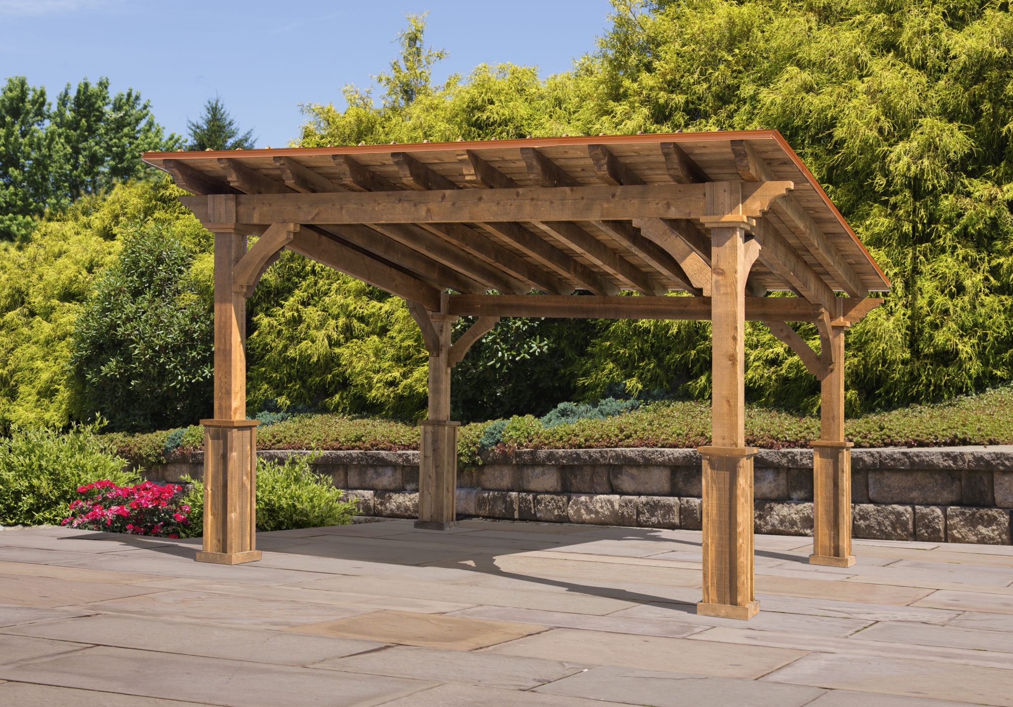 Pavilion Pedestal Posts Amber Wood Craftsman Patio Shelter