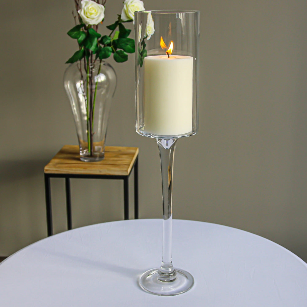 Pedestal Candle Holder 24 Inch Tall Clear Glass Stand