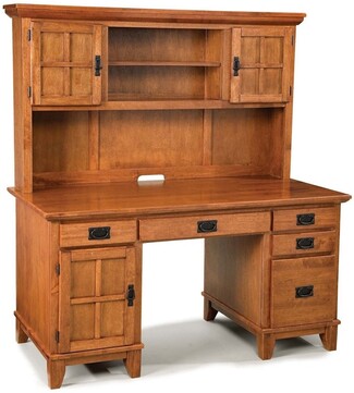 Pedestal Desk: Honey Brown Craftsman Style Office Suite Set