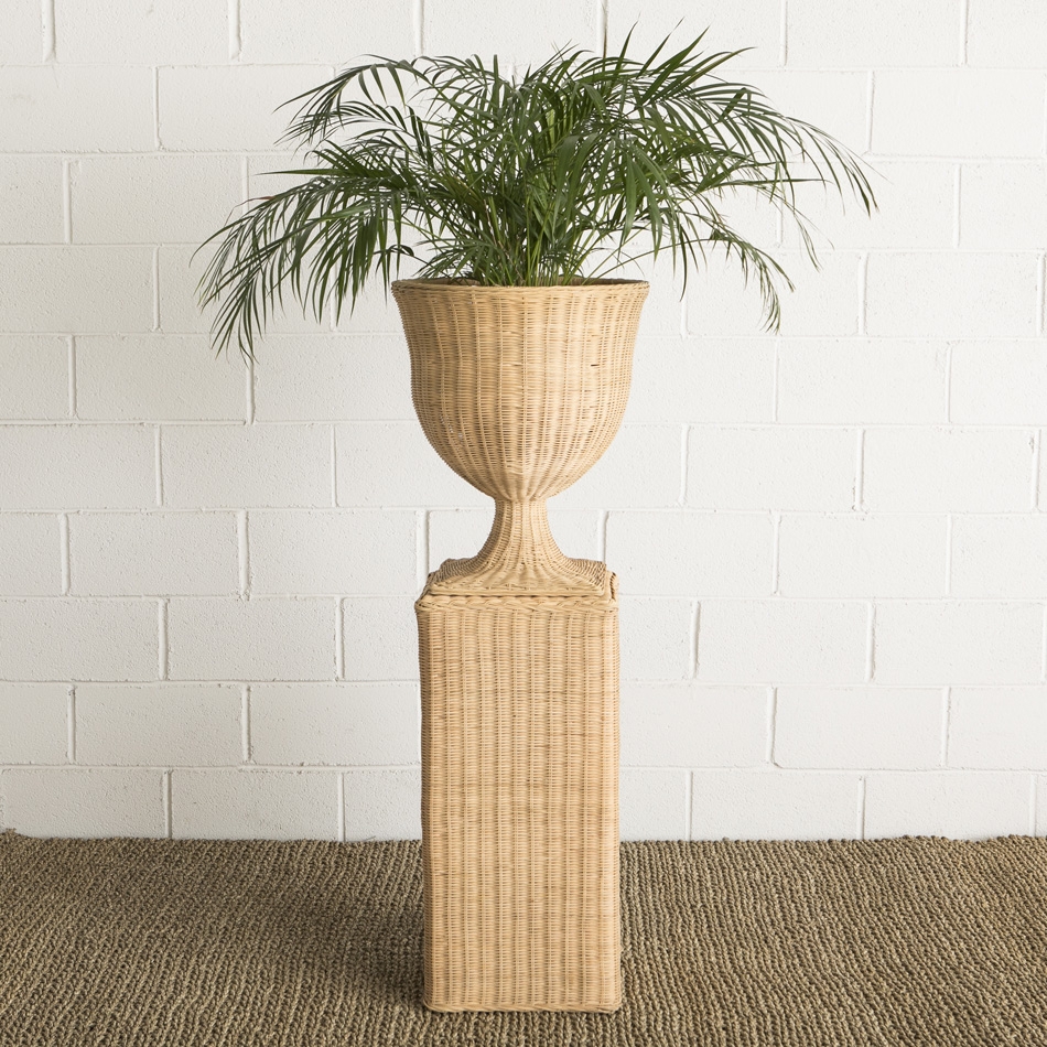 Pedestal Planter Woven Rattan Natural Chalice Vessel