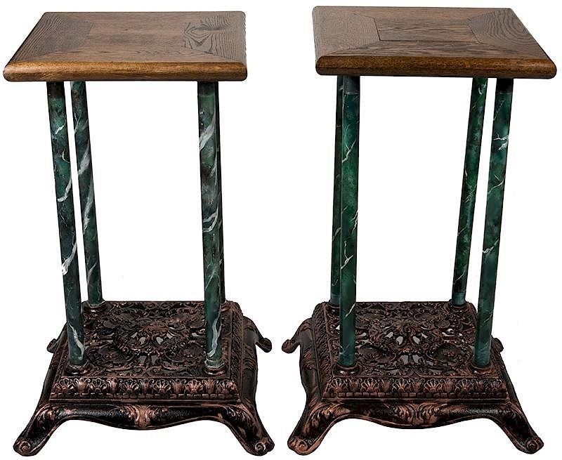 Pedestal Stand Green Marbled Legs Ornate Cast Metal Base