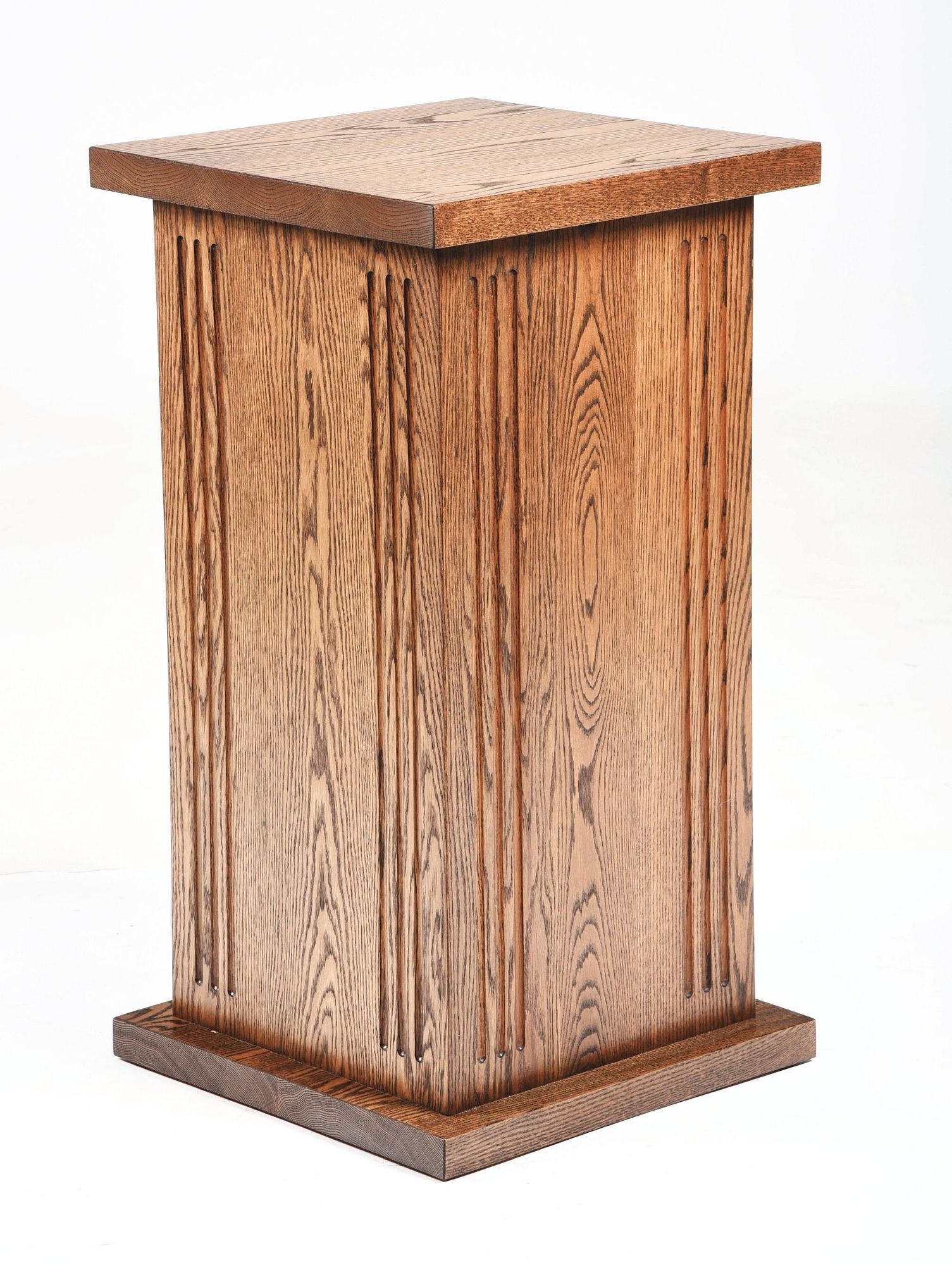 Pedestal Stand Triple Fluted Details Oak Grain Mission Pedestal