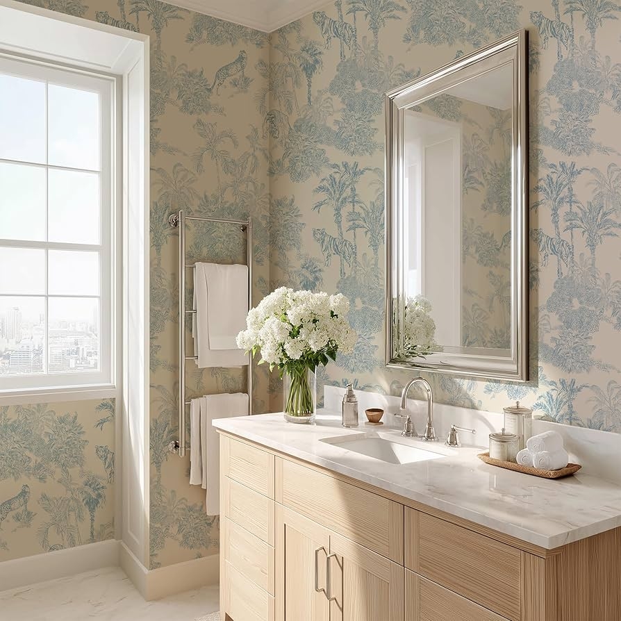 Peel And Stick Wallpaper: Jungle Toile Pattern Blue Toile