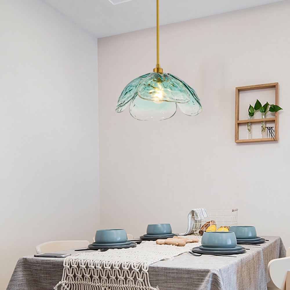 Pendant Light Aqua Glass Petals Artistic Kitchen Island Light