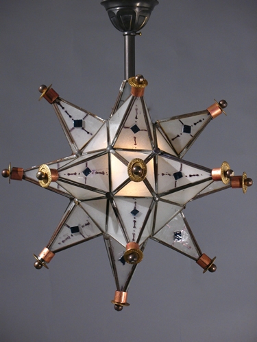Pendant Light Blue Glass Inserts 12 Point Star Lantern