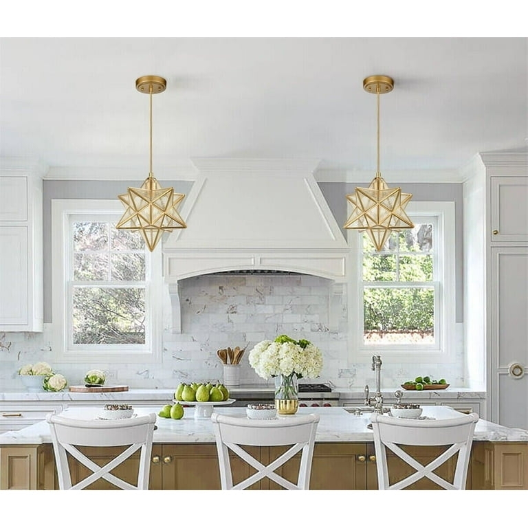 Pendant Light Brass Seeded Glass Kitchen Star Design