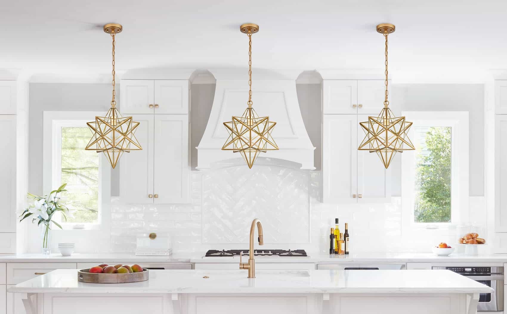 Pendant Light Geometric Warm Brass Star Lamp Fixture