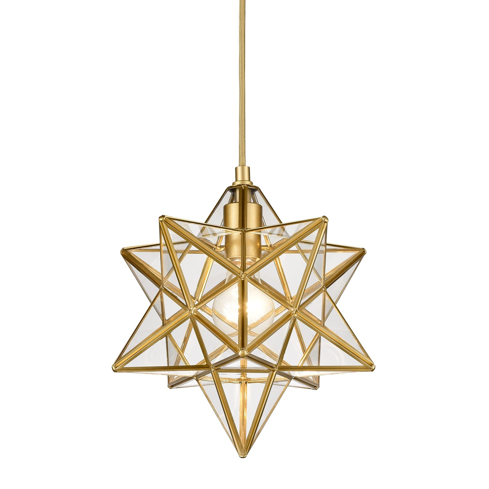 Pendant Light Gold Geometric Glass Star Lantern Fixture