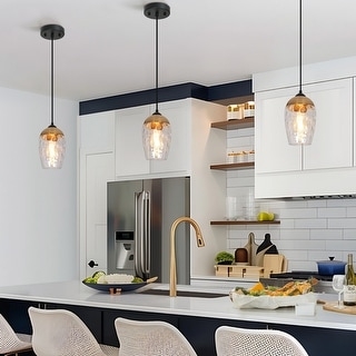 Pendant Light Hammered Glass Shade Gold Accent Cap