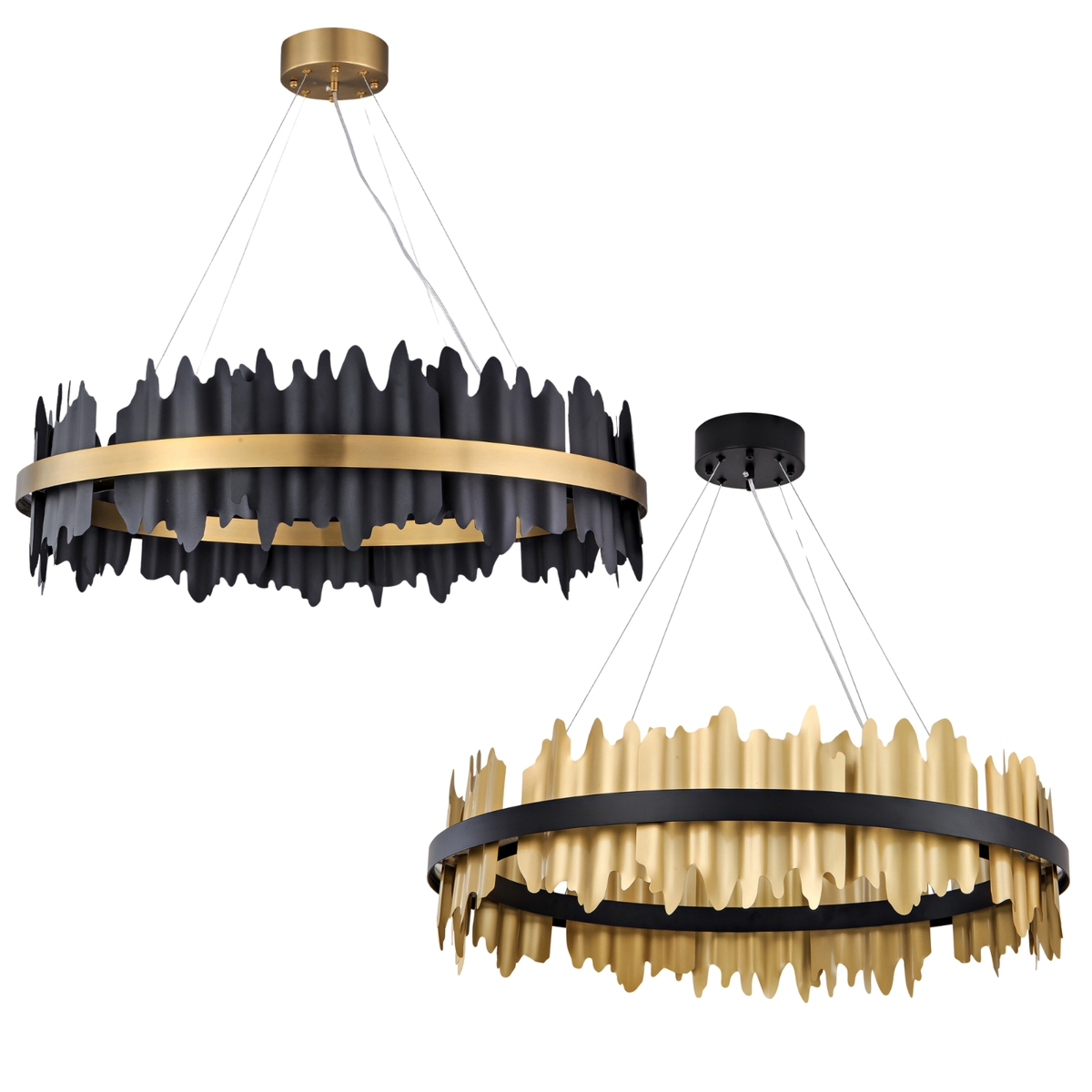 Pendant Light Jagged Vertical Slats Dual Tone Ring