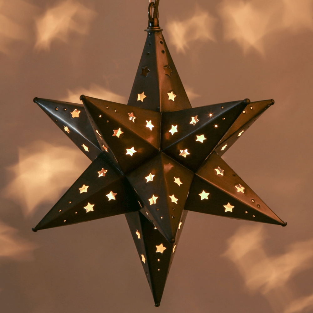 Pendant Light Mexican Tin Star With Star Cutouts