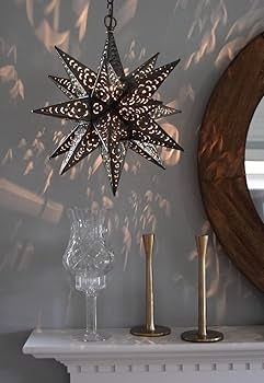 Pendant Light Perforated Flower Cut Tin Star Design