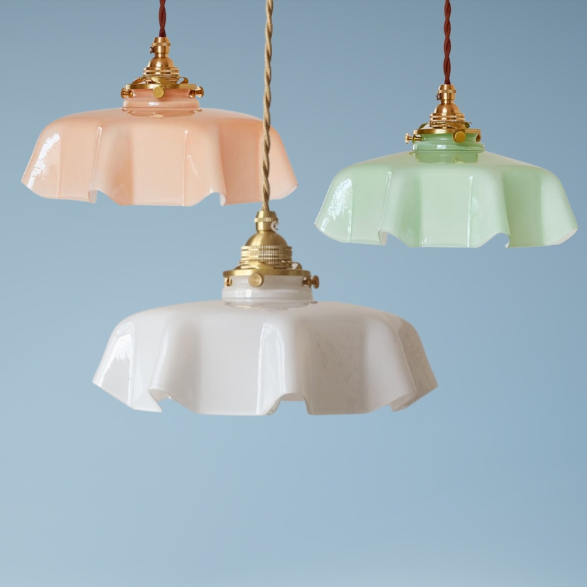 Pendant Light Ruffled Glass Shade Pastel Glass Ceiling Light