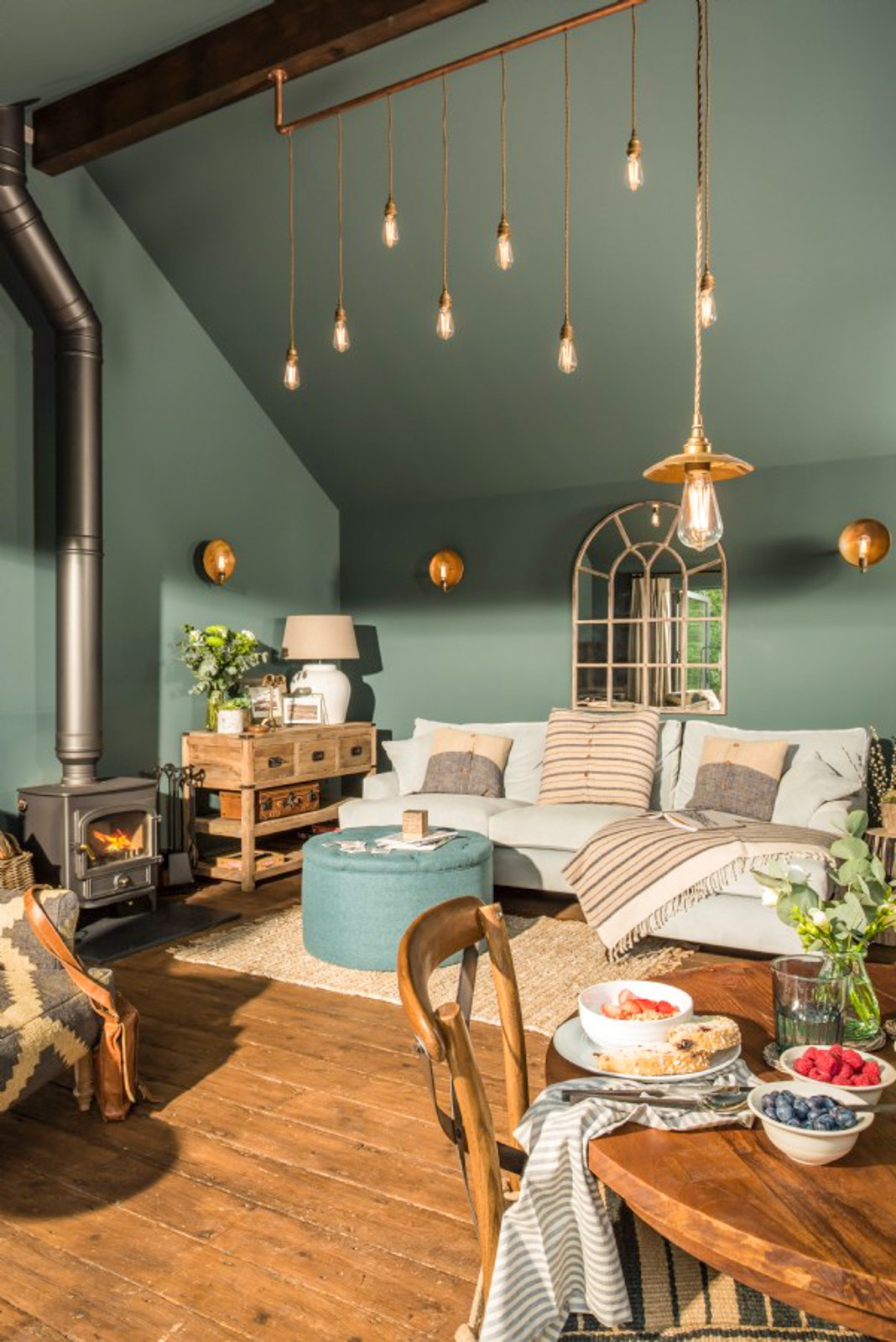 Pendant Light Staggered Height Bulbs Copper Pipe