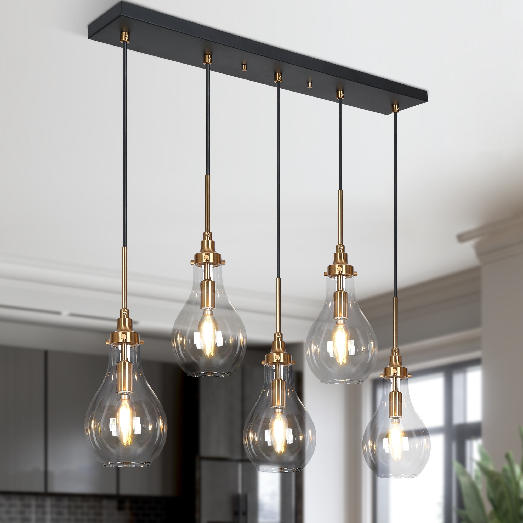 Pendant Light Staggered Height Teardrop Glass Cluster