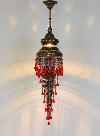 Pendant Light with Cascading Chains & Perforated Metal Shade