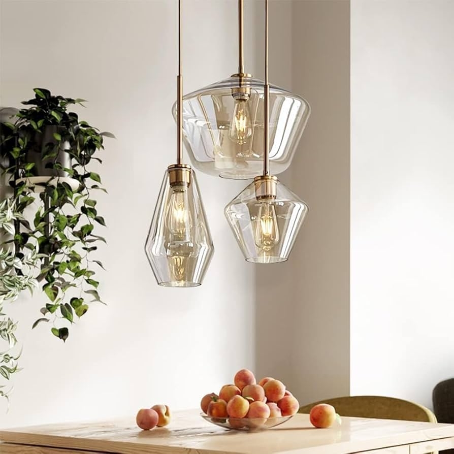 Pendant Light with Mixed Geometry Staggered Glass Shades
