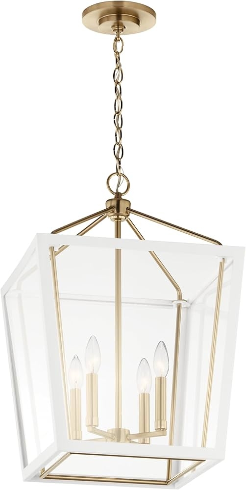 Pendant Light with Two Tone Finish and White Lantern Cage