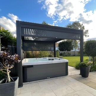 Pergola featuring Privacy Screens and Louvered Hot Tub Roof