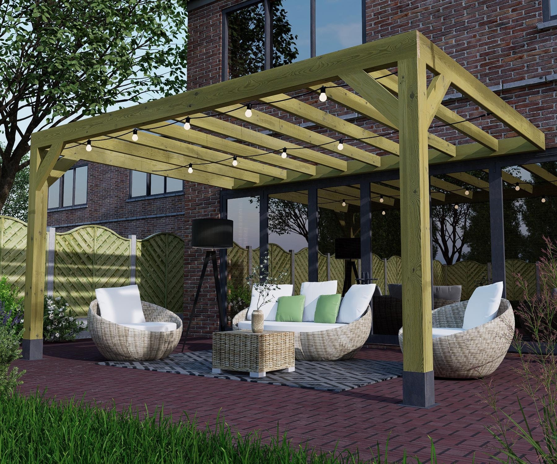 Pergola Globe String Lights Lean-to Wooden Pergola Kit