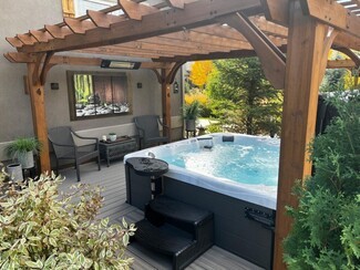 Pergola Hot Tub Set with Infrared Heater and Wicker Seating