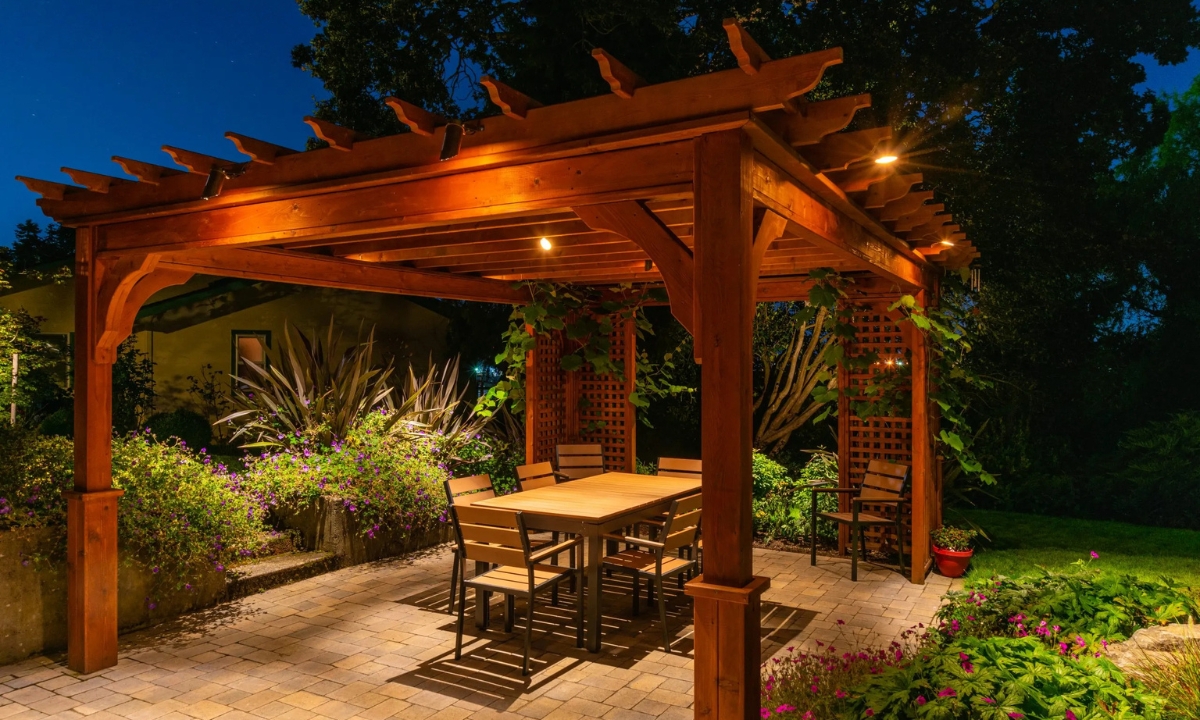 Pergola Integrated Beam Lighting and Decorative Rafter Tails