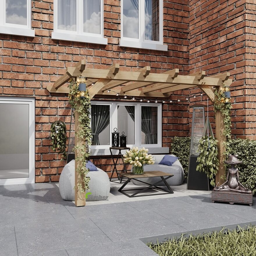 Pergola Lean To Wall Mounted Timber Rustic Oak Structure