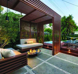 Pergola Lounge with Wrap Around Slats and Sunken Hot Tub