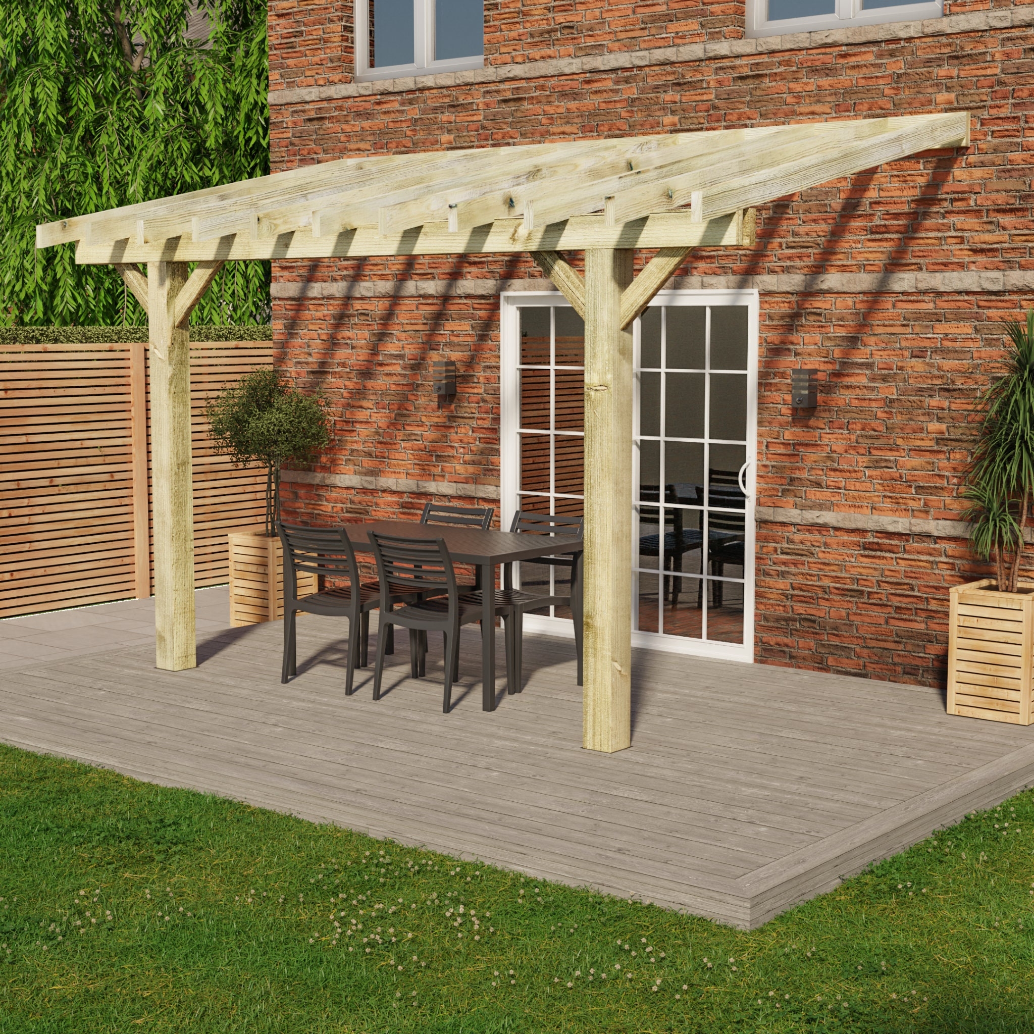 Pergola Open Slat Roof Rustic Wooden Lean-to Pergola Kit