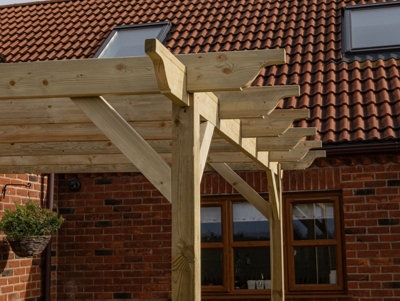 Pergola Sculpted Rafter Ends Wall Mounted Wooden Pergola