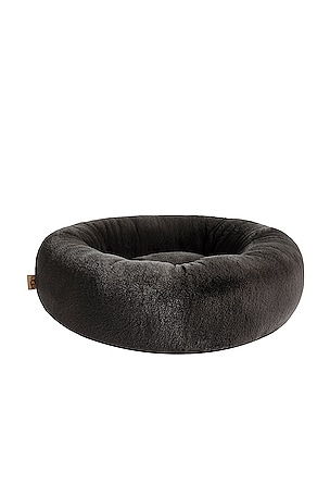Pet Bed: Charcoal Plush Circular Bolster Sunken Center