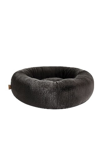 Pet Bed: Charcoal Plush Circular Bolster Sunken Center