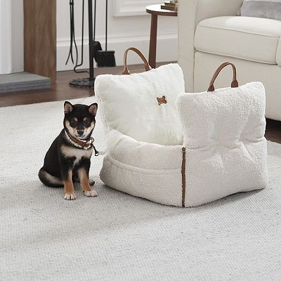 Pet Bed: Creamy White Sherpa Fleece With Carry Handles