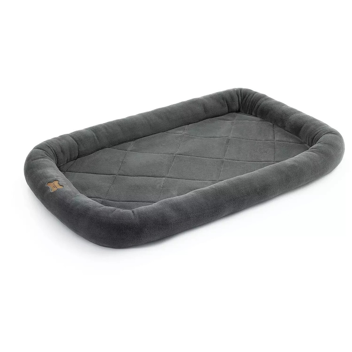 Pet Bed: Diamond Quilted Center Charcoal Plush Crate Mat