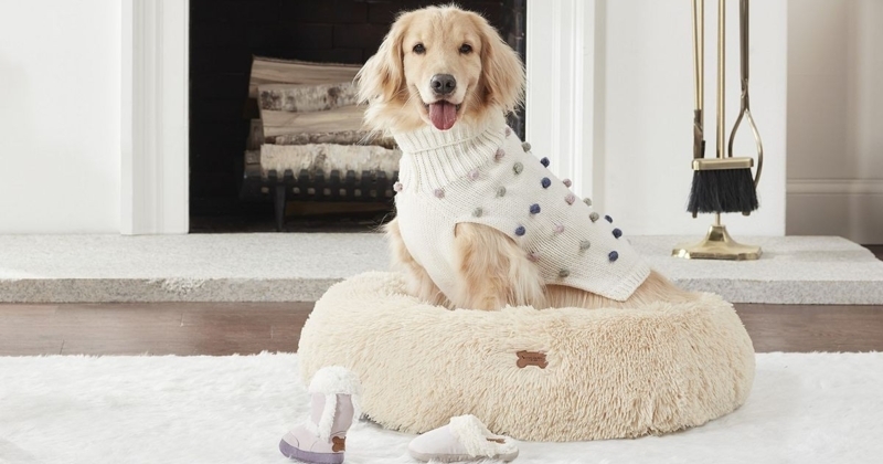 Pet Bed: High Pile Texture Cream Round Bolster Lounger