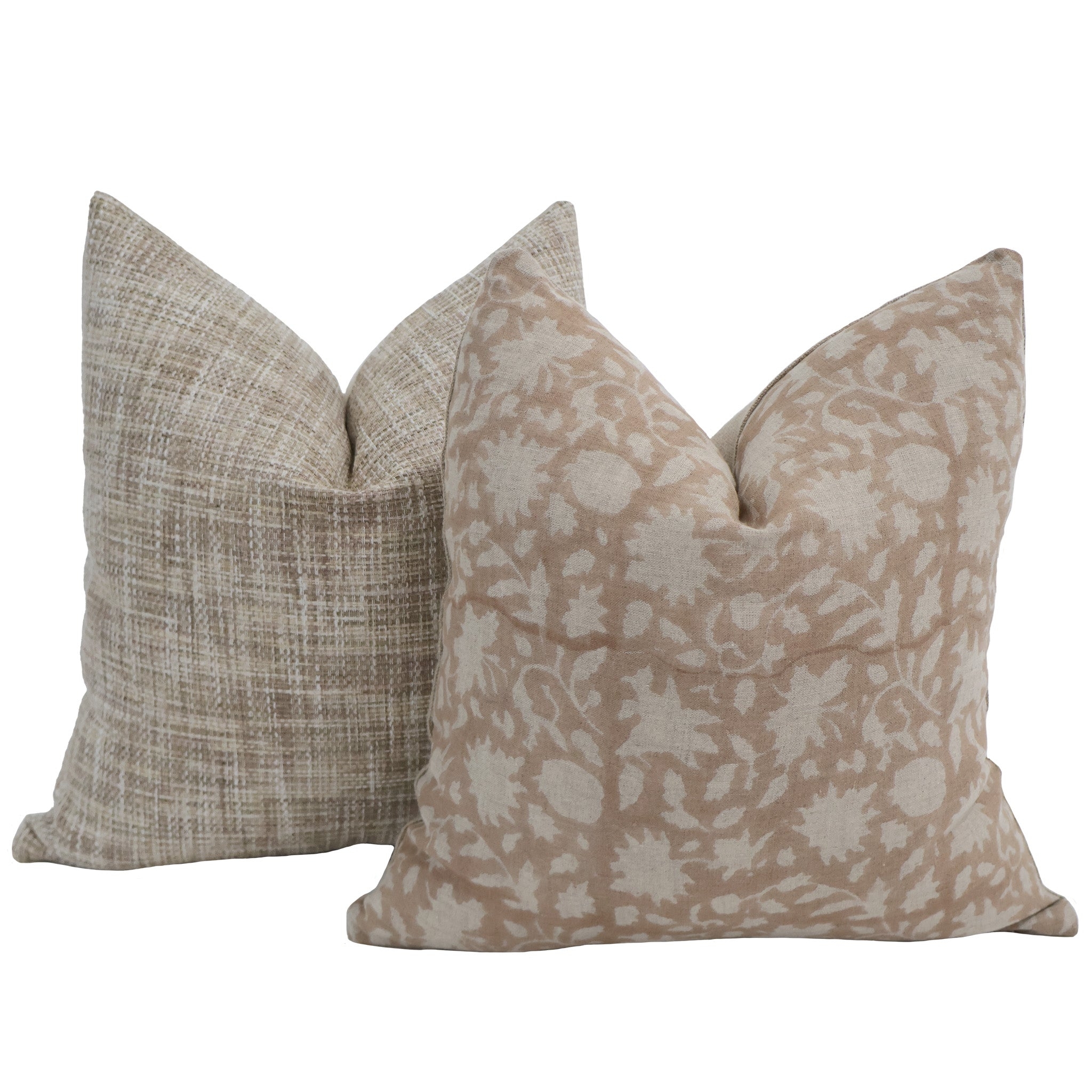 Pillow Cover Set: Botanical Print Woven Taupe Pair