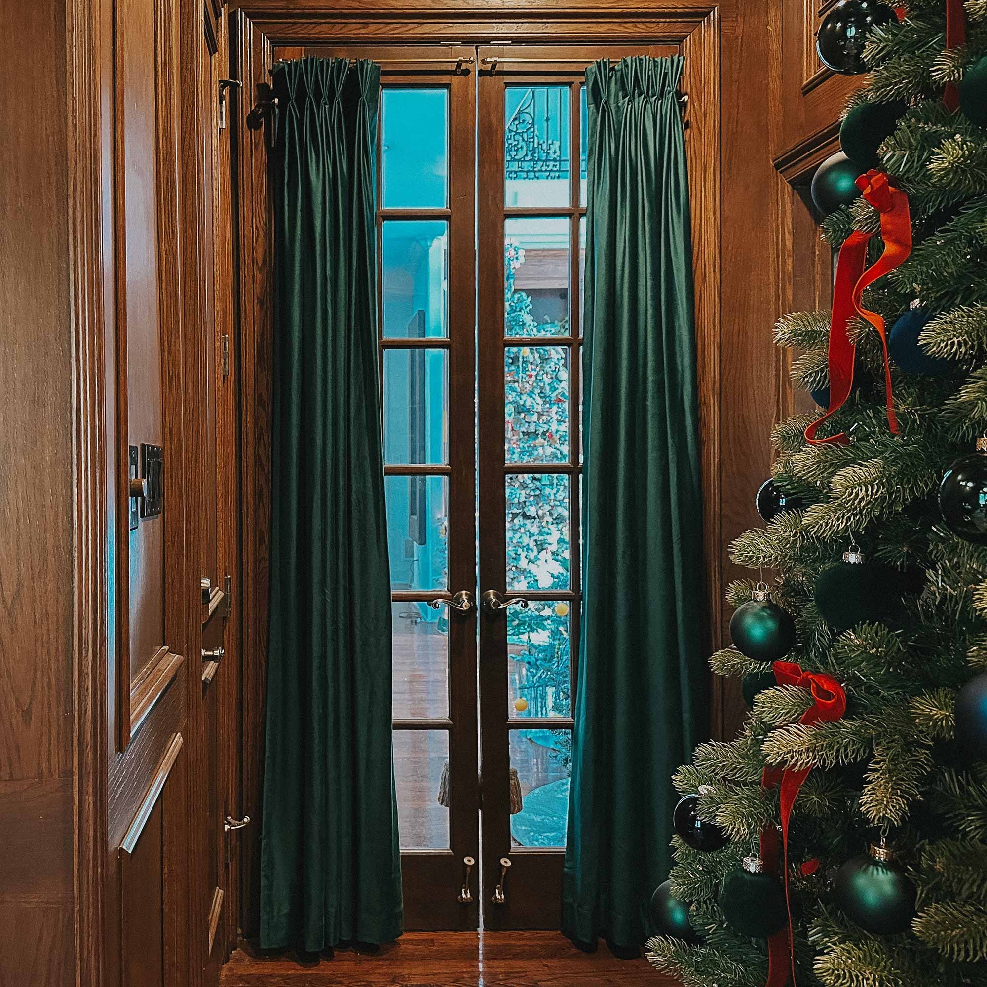 Pinch Pleat Curtains: Antique Green Velvet Wall Panels