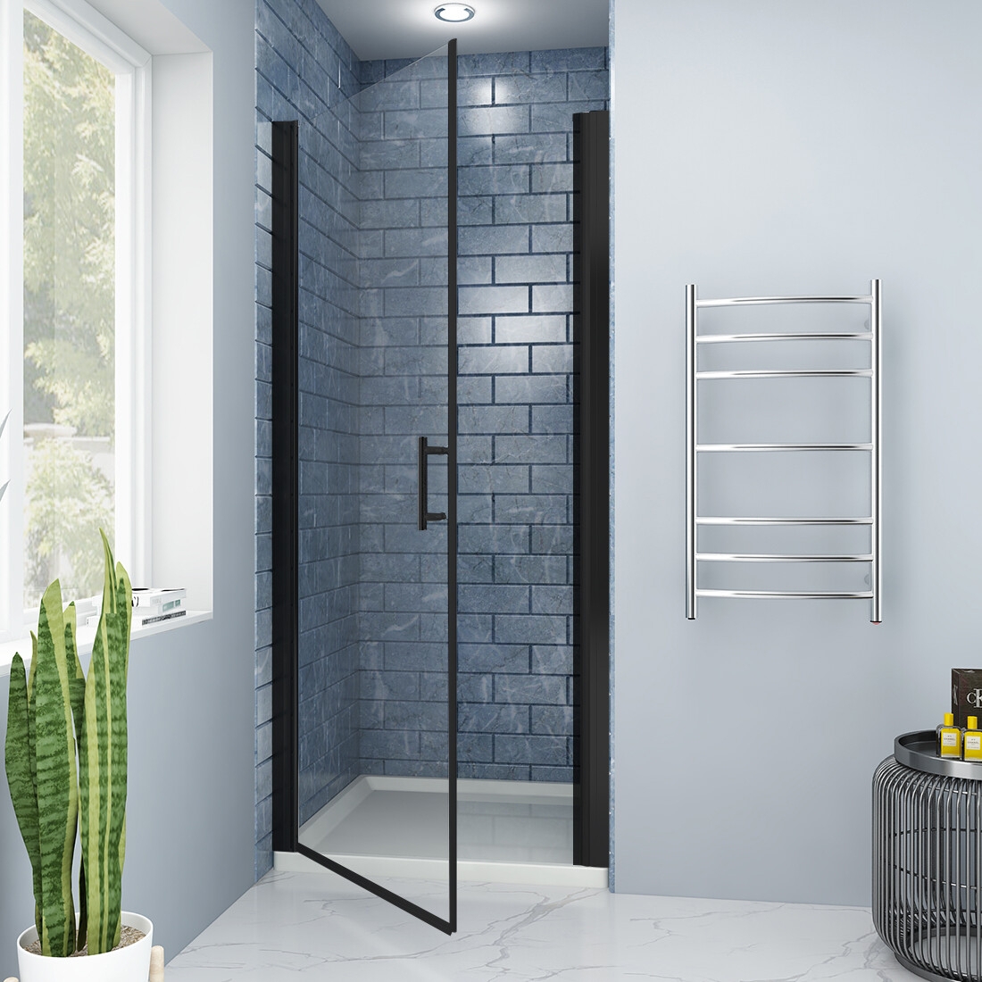 Pivot Shower Door frameless glass and modern shower hardware