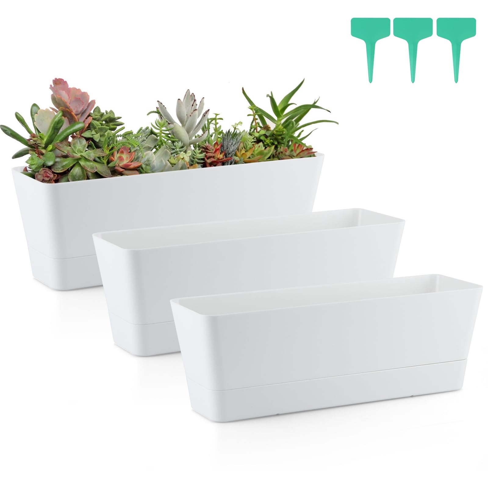 Planter Box Set with Drainage Tray Stark White Window Box