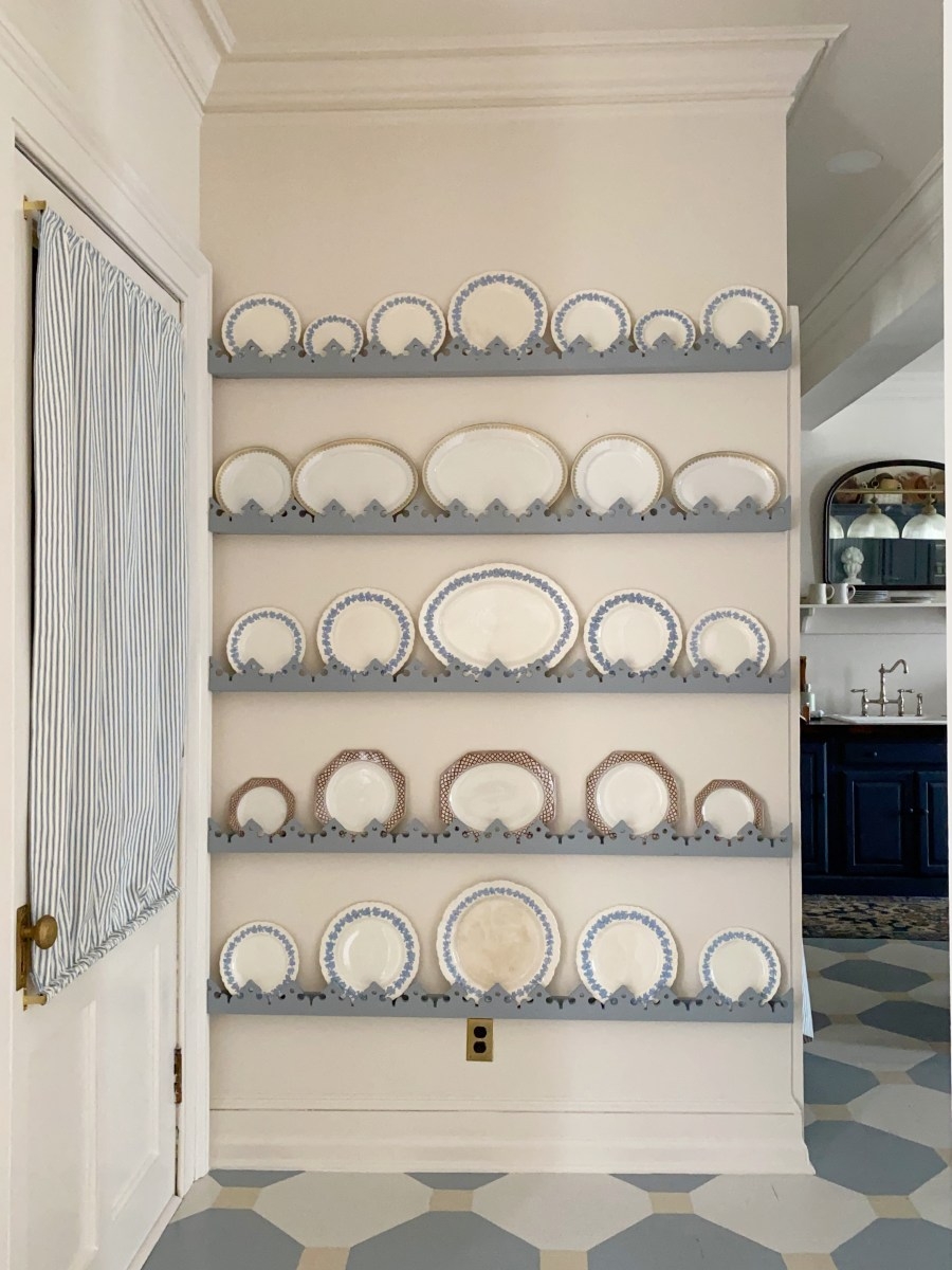 Plate Display Wall: Scalloped Blue Shelves Multi Tier