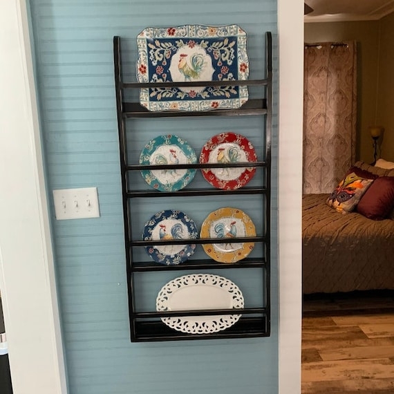 Plate Rack: Distressed Black Finish Vertical Display