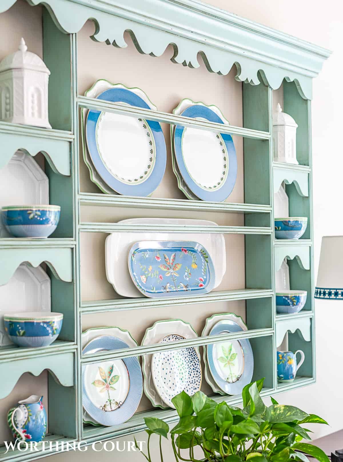 Plate Rack: Mint Green Wall Hutch Scalloped Wood Trim