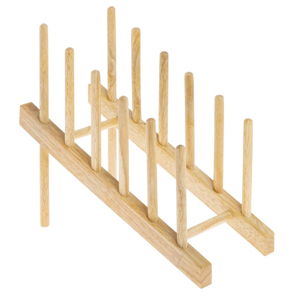 Plate Rack: Slanted Wood Base Minimalist Dish Storage