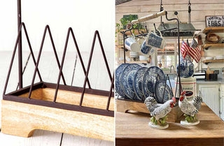 Plate Rack: Triangular Dividers Wood and Metal Stand