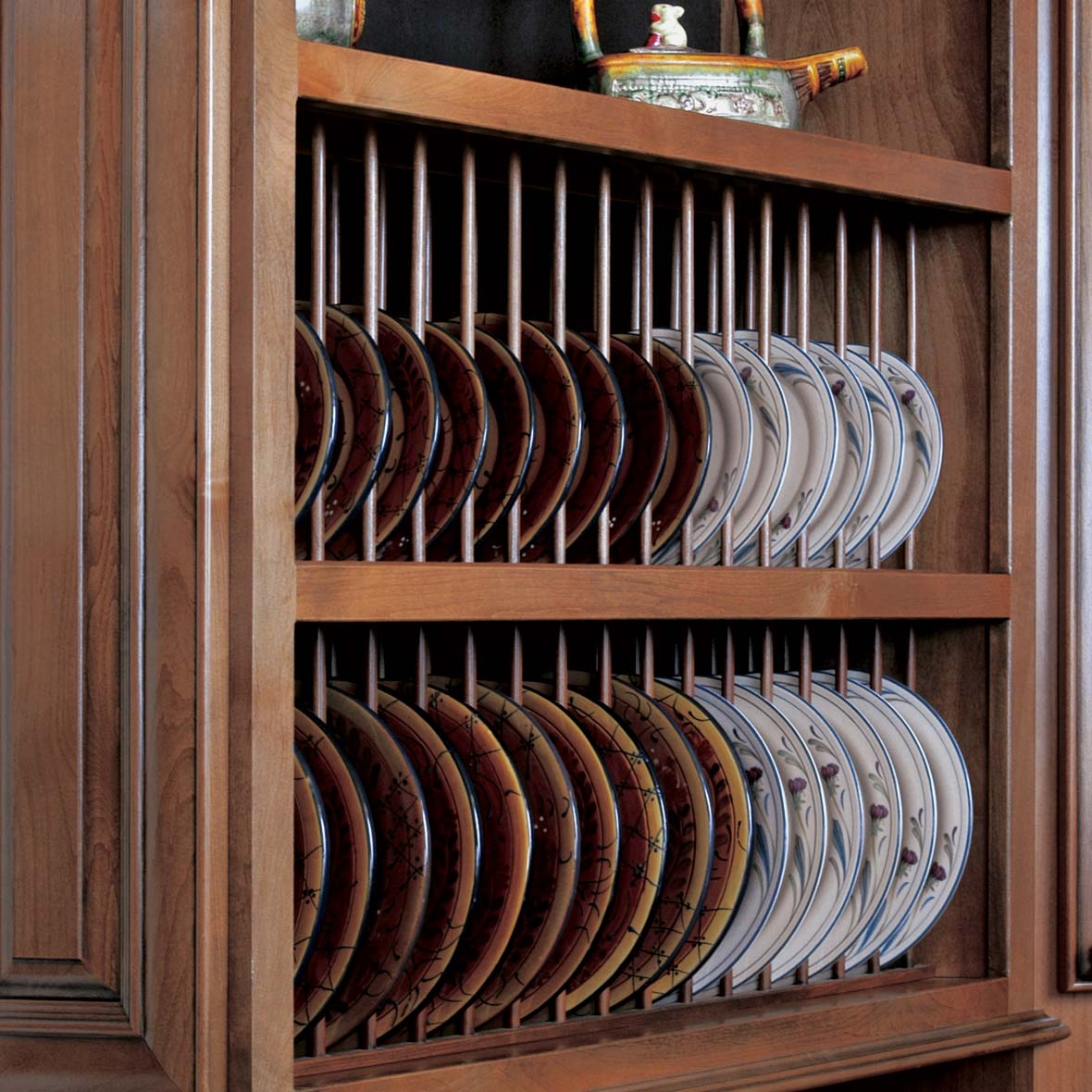 Plate Rack: Unlacquered Hickory Wood Dowel Dish Storage