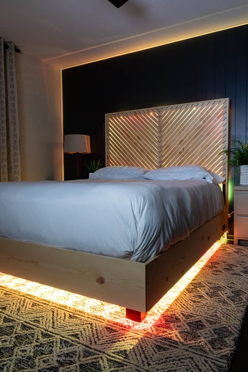 Platform Bed Herringbone Slats Sleek Floating Bed Frame