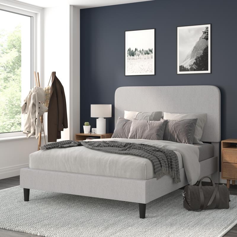 Platform Bed in Scandi Style with Muted Rounded Corners