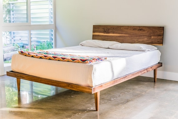 Platform Bed in Walnut Brown with Mid Century Styling