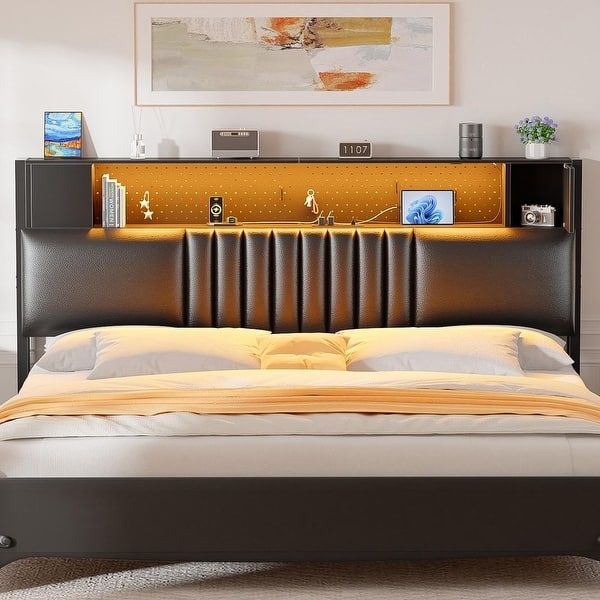 Platform Bed Pegboard Back Panel Matte Black Storage Bed