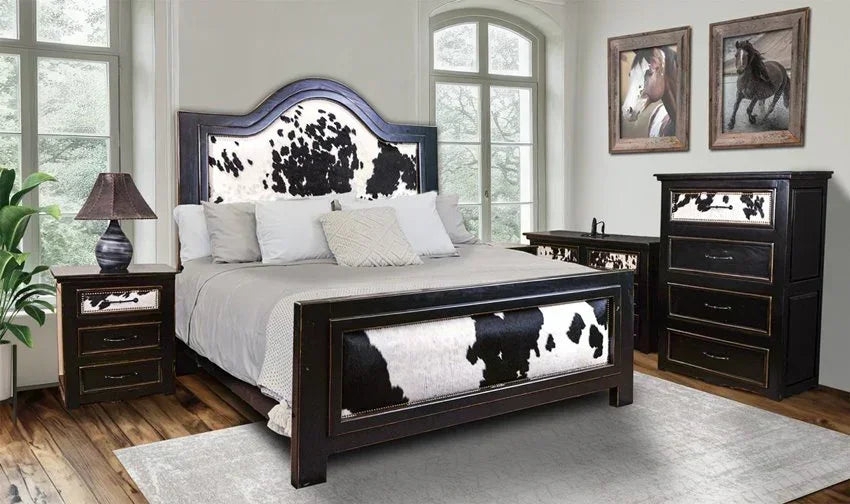 Platform Bed with Arched Ebony Frame and Cowhide Inlays